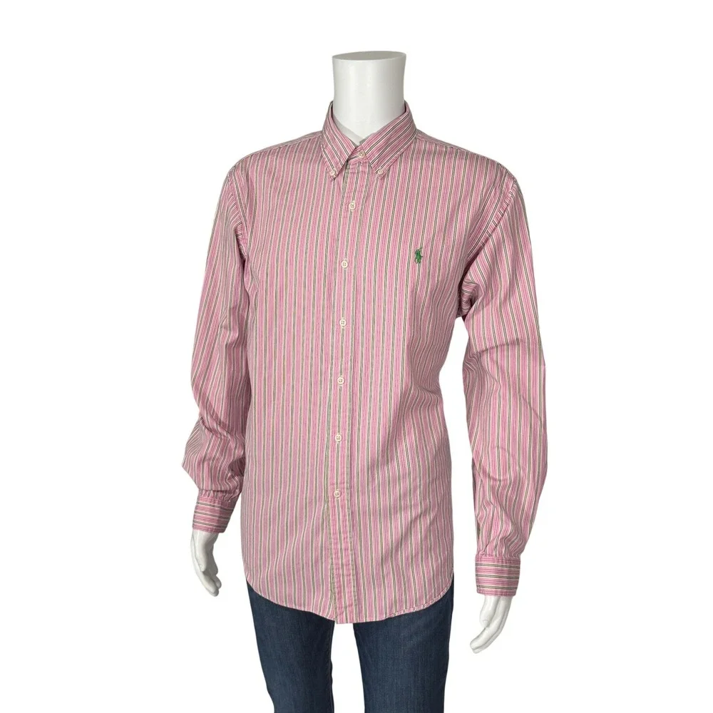 Polo Ralph Lauren Mens‎ XL Classic Fit Pink Green Striped Button Down Shirt